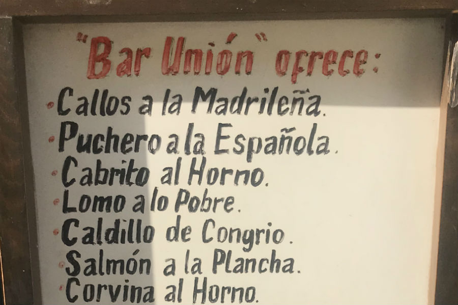 El menú casero del restaurante y Bar La Unión Chica